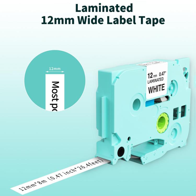 Phomemo laminated label tape cassette, 12mm wide, white label tape strip