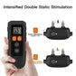 Dog training collar remote with two charging points module, shown beside receiver pads.