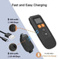 Black dog training collar remote with charging connector and battery icons.