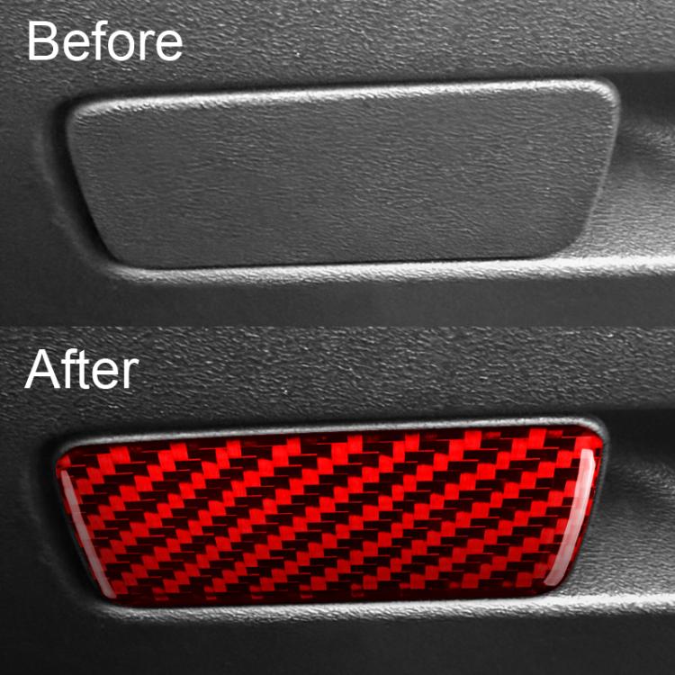 Red carbon-fiber pattern decorative sticker installed on passenger seat storage box trim