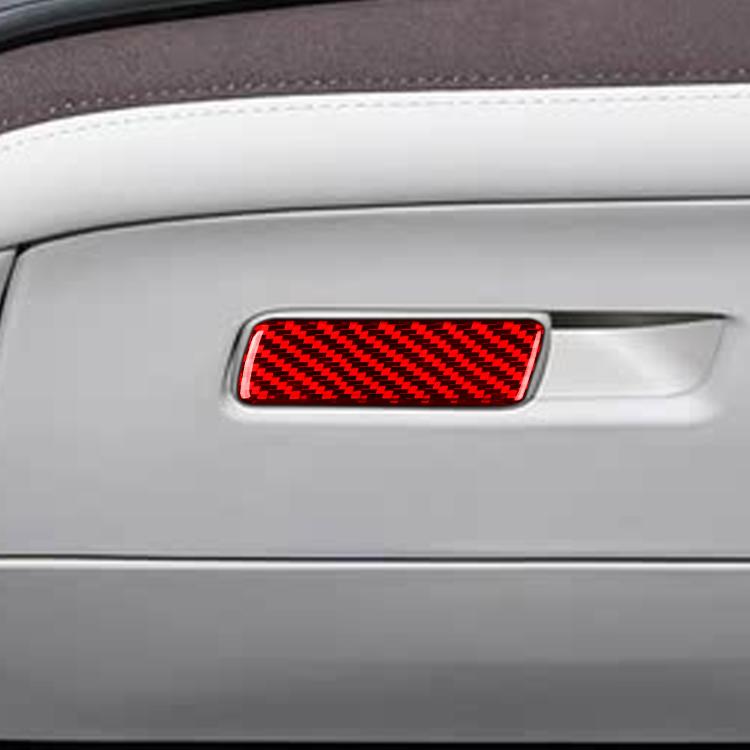 Red carbon-fiber pattern rectangular decorative sticker on side seat storage cover