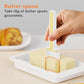 Butter cutter measuring spoon placing butter into a white butter keeper
