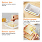 Butter keeper with cutter spoon and measuring grid, white box with yellow insert