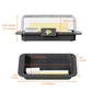 Butter keeper dimension diagram with lid, yellow cutter, dark base and inner tray