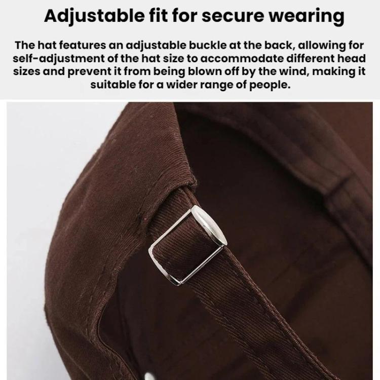 Distressed baseball cap with adjustable back buckle strap, dark brown