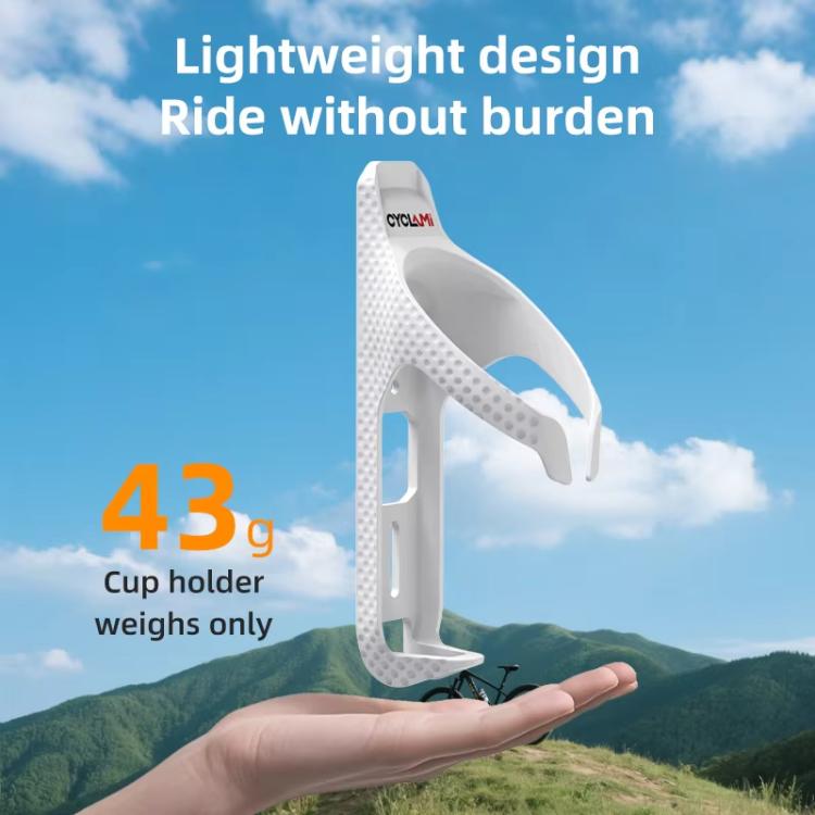 White bicycle water bottle cage cup holder with curved shape and side mounting