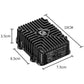Black DC power converter module with mounting feet and size markings