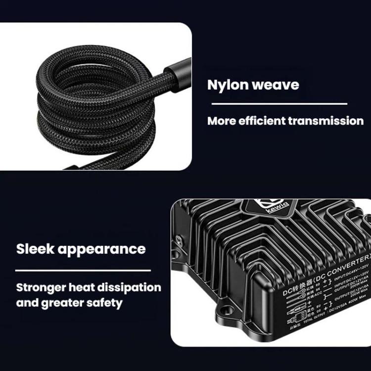 Woven nylon wire cable with DC converter module for improved heat dissipation