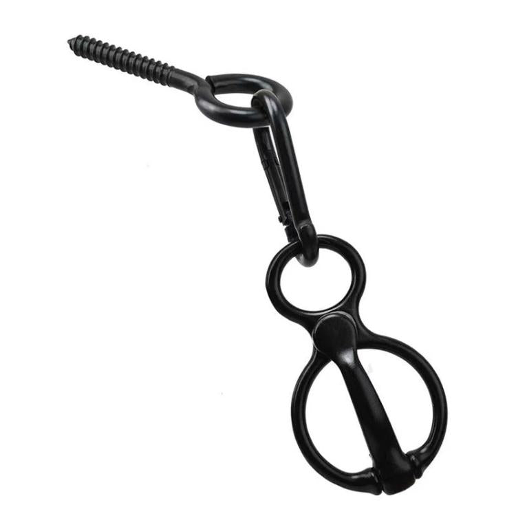 Black safety rope buckle with spring and round tether ring