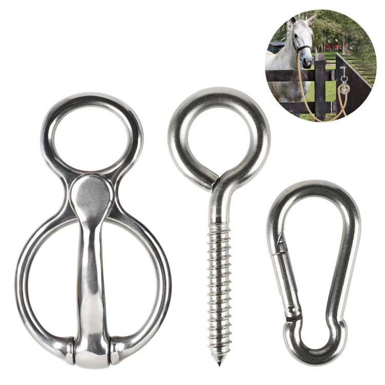 3-pack stainless tether buckles: round ring, screw eye, hook