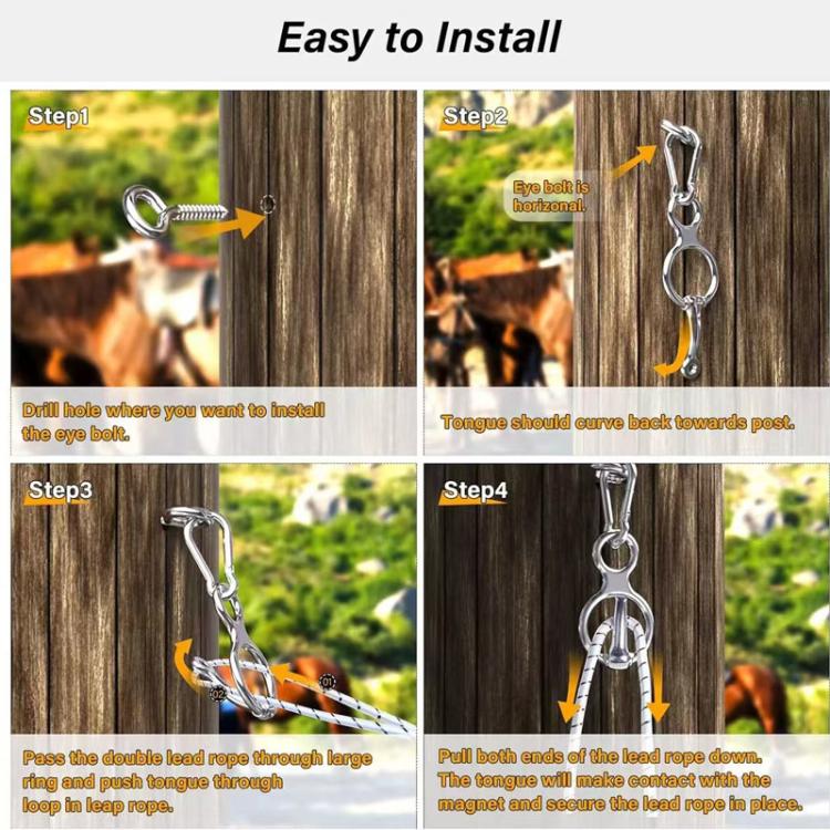 Stainless rope buckle installation steps on fence posts infographic