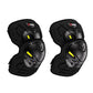 Black cycling elbow and knee guards with textured padding and yellow reflective inserts