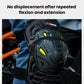 Black elbow pad with yellow reflective window and adjustable strap for motorcycle riding