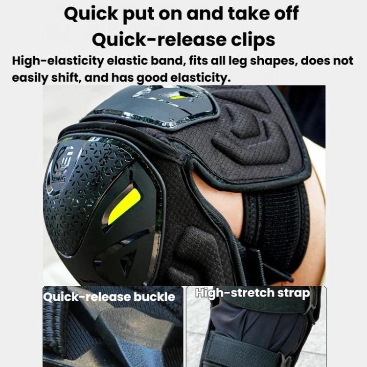 Black protective pad with quick-release buckle and elastic strap, yellow reflective insert
