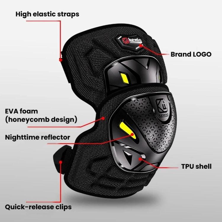Black elbow pad with adjustable elastic straps, TPU shell, and yellow reflective insert