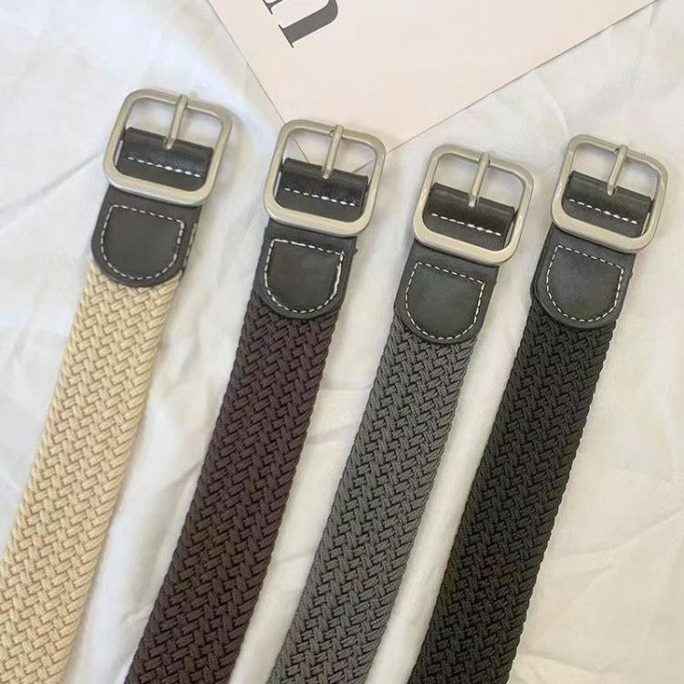 Woven Canvas No Perforation Square Buckle Belt, 105cm
