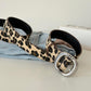 Leopard Print Mohair Leather Belt with Metal Buckle