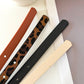 Women Dress-Embellished Denim PU Thin Belt, Leopard Print, White, Black, Light Tan