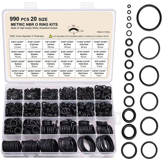 990pcs /Set NBR O-Ring Kit 20 Sizes Metric Nitrile Rubber Sealing Rings for High Pressure Washer, Automotive, Plumbing & Industrial Seals