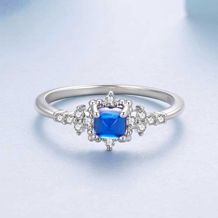 S925 Sterling Silver Blue Spinel Sparkling Ring, 6 US Size, 7 US Size, 8 US Size