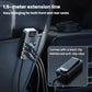 Compact car charger with back clip and anti-slip clips, cable leads included