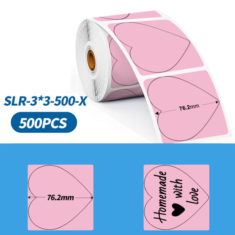 Thermal label roll with pink base and black text, round sample labels, 500 pcs.