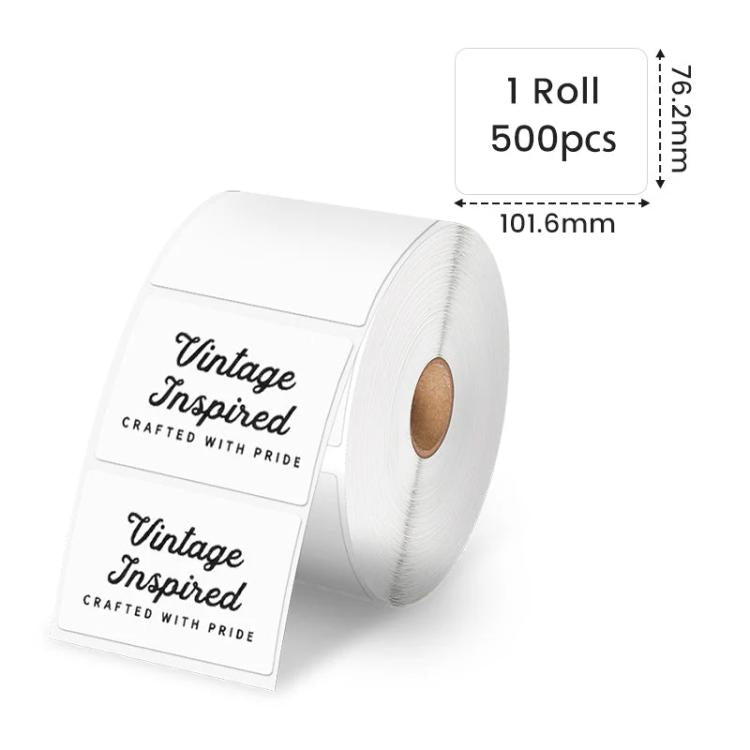 Phomemo thermal label roll with vintage inspired text labels, 4x3 inch, 500pcs