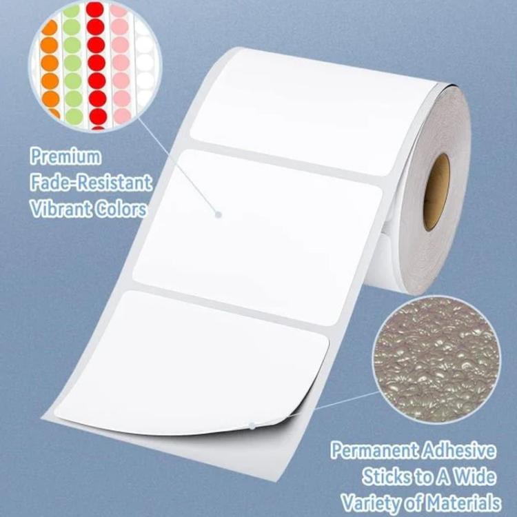 Phomemo thermal label roll with blank white 4x3 inch labels, permanent adhesive
