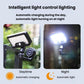 Solar LED wall light showing daytime charging and nighttime illumination, black