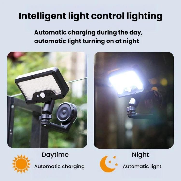 Solar LED wall light showing daytime charging and nighttime illumination, black
