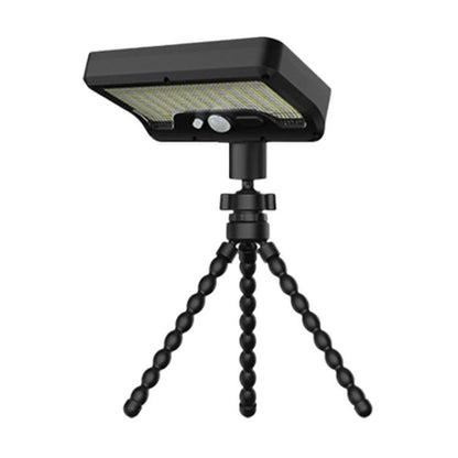 Black solar motion sensor outdoor light with octopus-style tripod legs
