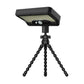 Black outdoor solar motion sensor light with wide LED panel and tripod legs