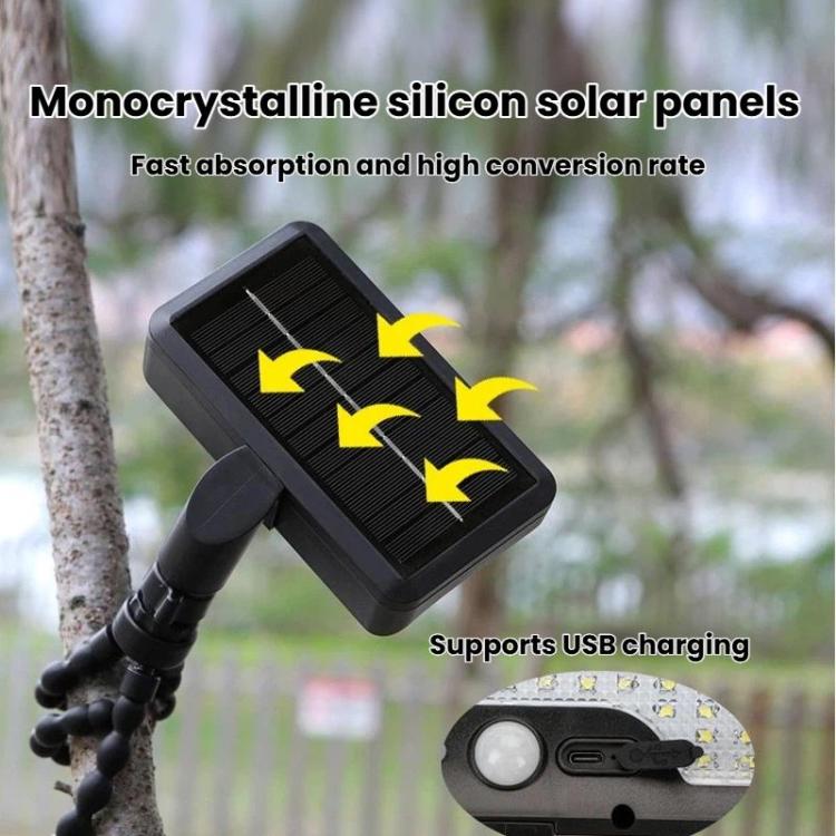 Black solar panel light with octopus-style legs and built-in round sensor