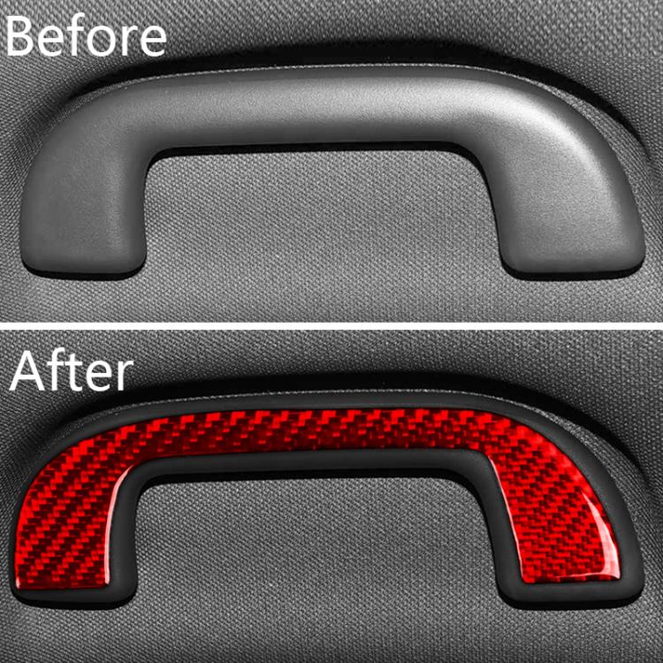 Roof handle trim cover sticker, red carbon-fiber style over black handle