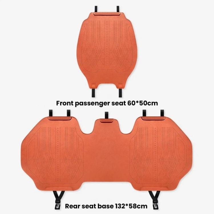 Orange suede double-sided car seat cushion set for front and rear seats with clips