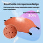 Orange car seat cushion with breathable hole design, shown with close-up inset