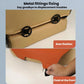 Orange suede car seat cushion with black mounting hooks and securing straps