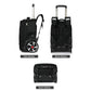 Black wheeled carry-on backpack duffel with side wheel cover and back strap compartments