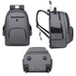 Wheeled backpack set showing front, side, and bottom with pull handle