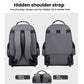 Backpack with hidden shoulder straps revealed and concealed behind panels