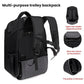 Black wheeled trolley backpack with front shoulder straps and hidden zip pocket