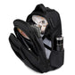 Black wheeled backpack trolley open view with interior storage and side bottle holder