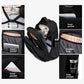 Black wheeled backpack trolley with front pocket, divider bag, and side pocket