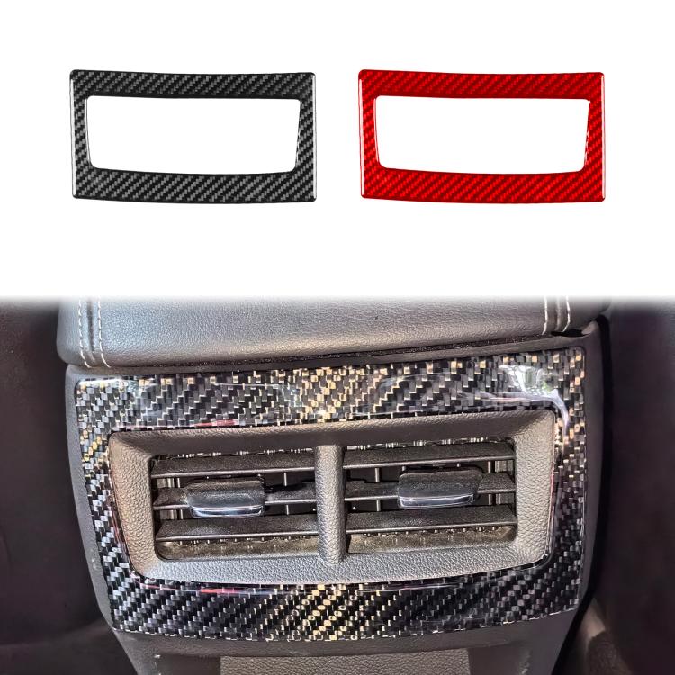 Rear air vent frame sticker set, black and red carbon-fiber with rectangular cutout