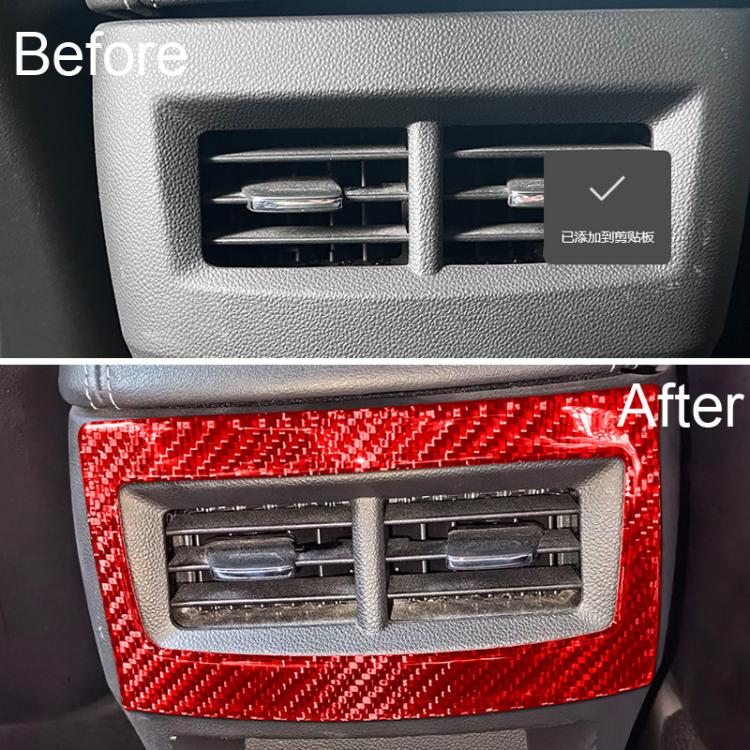 Rear air vent frame sticker installed, carbon-fiber red around rear vent grille opening