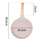 Beige non-stick frying pan with wooden handle, 24.5 cm diameter.