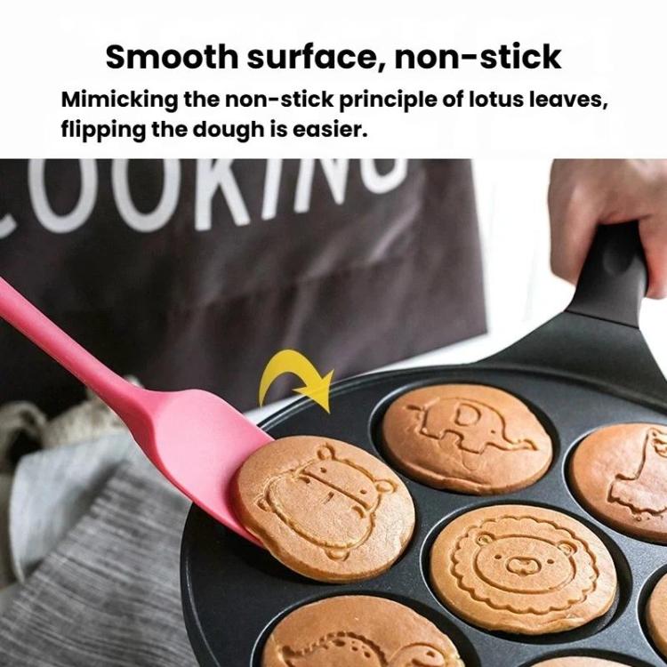 Close-up of nonstick 7-cup egg pan surface with round shaped pancake wells.