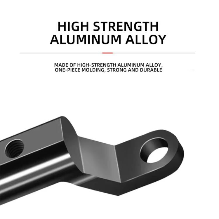 Aluminum motorcycle mirror extension arm adapter, black close-up with mounting hole