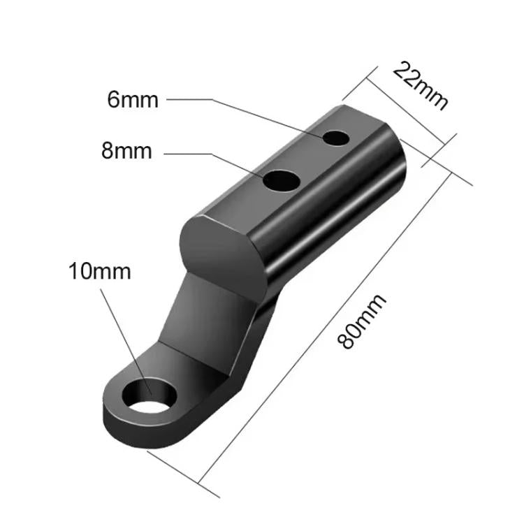 Aluminum motorcycle mirror extension arm adapter, black, labeled size with two holes