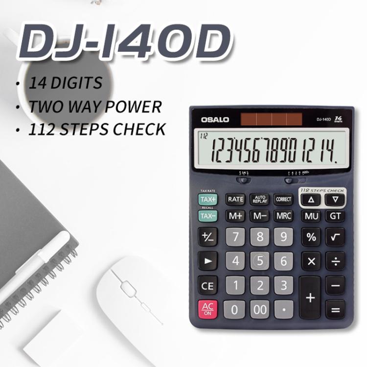 OSALO 14-digit check & correction calculator, dark body with large LCD and keypad